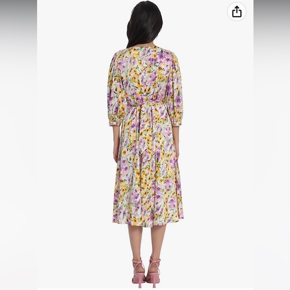 Maggy London Floral Midi Dress in Soft White Light Rust Size 6 - Picture 3 of 10